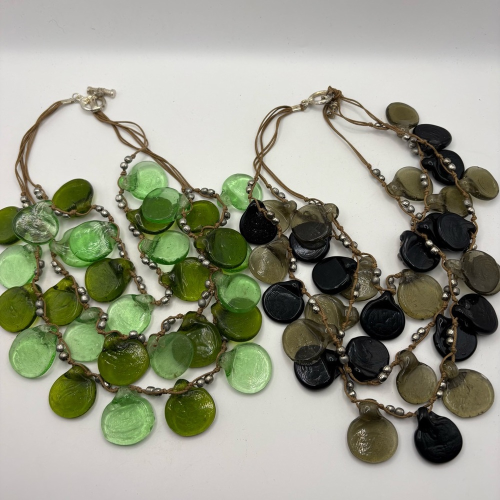 Set of 2 Bohemian Glass Beaded Statement Necklaces
